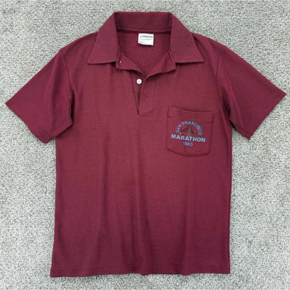 Vintage Stedman San Francisco Marathon 1983 Pocket Polo Size M Burgundy USA Made